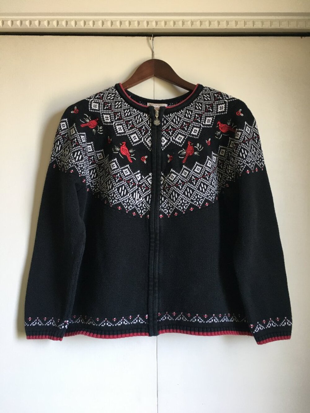 Vintage Northern Reflections Cotton Cardinal Fair Isle Zip Up Sweater - L - Picture 2 of 16